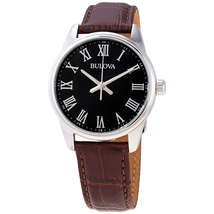 Bulova Quartz Black Dial Brown Leather Men's Watch 96A221