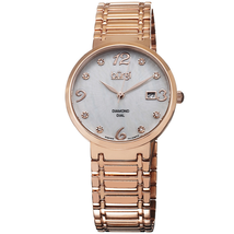 Burgi White Mother of Pearl Dial Rose-tone Ladies Watch BUR086RG