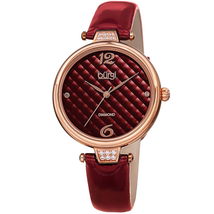 Burgi Ladies Engraved Argyle Diamond Dial Genuine Leather Strap Watch BUR222RD