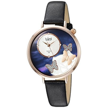 Burgi Mother Of Pearl Butterfly Dial Ladies Leather Watch BUR158BKR