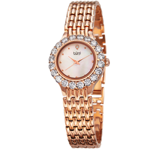 Burgi Rose Gold-Tone Brass Case Mother of Pearl Diamond Dial Ladies Watch BUR107RG