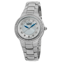 Burgi Silver-tone Steel Mother of Pearl Diamond Dial Ladies Watch BUR093SS