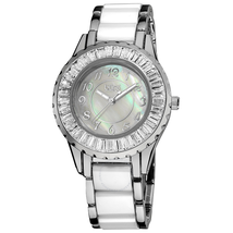 Burgi White Mother Of Pearl Dial White Ceramic And Metal Ladies Watch BUR066WT