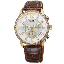 Burgi Crystal Chronograph Brown Leather Mother of Pearl Dial Ladies Watch BUR089BR