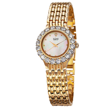 Burgi Mother of Pearl Diamond Dial Gold-tone Brass Case Ladies Watch BUR107YG