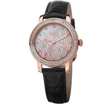 Burgi Mother of Pearl Pattern Dial Black Leather Ladies Watch BUR096RG