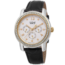 Burgi White Dial Black Leather Strap Ladies Watch BUR083YGB