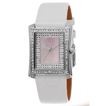 Burgi White Leather Blue Mother of Pearl Dial Ladies Watch BUR088WT