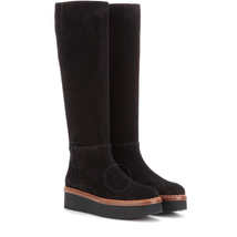 Tod's Womens Suede Knee High Platform Boots in Black XXW03A0S210BYEB999