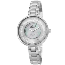 Burgi Pink Mother of Pearl Diamond Dial Silver-Tone Brass  Ladies Watch BUR103SS
