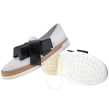 Tod's Womens Bow Leather Slip-Ons in White/ Black XXW0TV0Q240VI80001