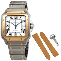 Cartier Santos Automatic Silvered Opaline Dial Steel and 18kt Yellow Gold Men's Watch W2SA0006