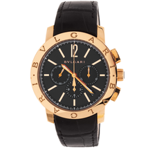 Bvlgari Black Dial Black Alligator Leather Strap Chronograph Men's Watch 102044