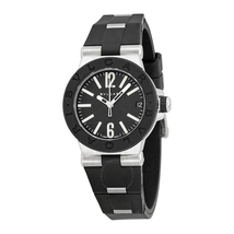 Bvlgari Diagono Quartz Black Dial Black Rubber Ladies Watch 101607