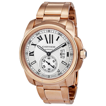 Cartier Calibre de  Silver Dial 18K Rose Gold Automatic Men's Watch W7100018