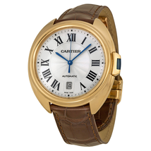Cartier Cle Automatic Silver Flinque Dial 18kt Rose Gold Men's Watch WGCL0004