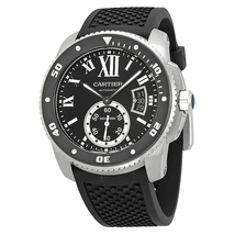Cartier Calibre de  Black Dial Rubber Men's Watch W7100056