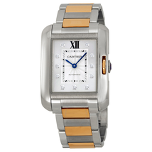 Cartier Tank Anglaise Silver Dial Stainless Steel with 18kt Rose Gold Ladies Watch WT100034