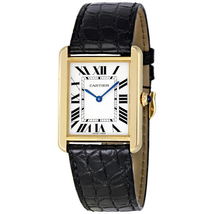Cartier Tank Solo Silver Dial 18kt Yellow Gold Black Leather Unisex Watch W5200004