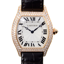 Cartier Tortue Silver Dial Brown Leather Diamond Automatic Men's Watch WA503951