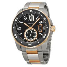 Cartier Calibre Black Dial Steel and Rose Gold Men's Watch W7100054