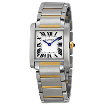 Cartier Tank Francaise Silver Dial 18kt Yellow Gold Steel Ladies Watch W2TA0003