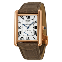 Cartier Tank Louis Silver Dial 18k Rose Gold Brown Leather Mechanical Men's Watch W1560003