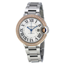 Cartier Ballon Bleu Silver Dial Stainless Steel Diamond Ladies Watch WE902080