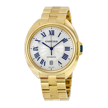 Cartier Cle Silvered Flinque Dial 18kt Yellow Gold Men's Watch WGCL0003