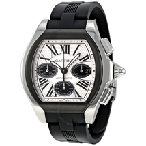 Cartier Roadster Chronograph Silver Dial Black Rubber Automatic Men's Watch W6206020