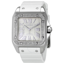 Cartier Santos  de  100 Opaline Dial White Rubber Ladies Watch WM50460M
