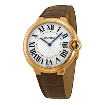 Cartier Ballon Bleu Extra Large Silver Dial 18kt Rose Gold Leather Men's Watch W6920054
