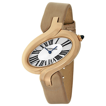 Cartier Delice Silver Dial 18kt Rose Gold Beige Satin Ladies Watch W8100011