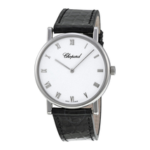 Chopard Classique Homme White Dial 18kt White Gold Black Leather Ladies Watch P 163154-1001