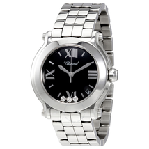 Chopard Happy Sport Black Dial with Three Floating Diamonds Ladies Watch 278477-3014