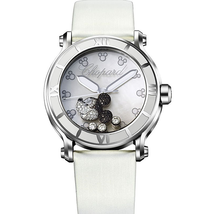 Chopard Happy Sport Diamond Mickey Mouse Mother Of Pearl Dial White Satin Ladies Watch 288524-3004