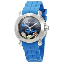 Chopard Happy Sport II Floating Fish Blue Dial Blue Satin Ladies Watch 278475-3049