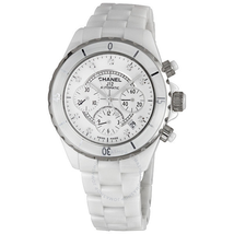 Chanel J12 White Ceramic Diamond Dial Chronograph Unisex Watch H2009