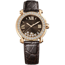 Chopard Happy Sport Diamond Brown Dial 18k Rose Gold Ladies Watch 277473-5008