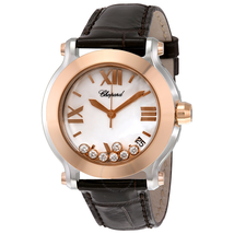 Chopard Happy Sport II MOP Dial Brown Leather Flaoting Diamonds Ladies Watch 278492-9004