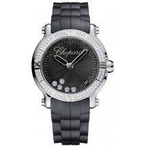 Chopard Happy Sport Round Black Dial Diamond Ladies Watch 278551-3004