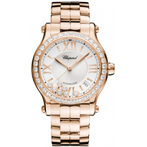 Chopard Happy Sport Silver Guilloche Dial 18 Carat Rose Gold Ladies Watch 274808-5004