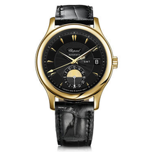 Chopard L.U.C Classic GMT Black Dial Black Leather Men's Watch 161867-0001