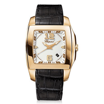 Chopard Two O Ten White Dial 18k Rose Gold Black Leather Ladies Watch 127468-5001