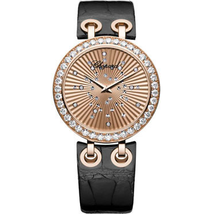 Chopard Xtravaganza Diamond 18k Rose Gold Black Leather Ladies Watch 134236-5001