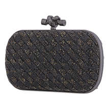 Bottega Veneta Woven Metallic Leather Clutch- Black 113085 VCLO0