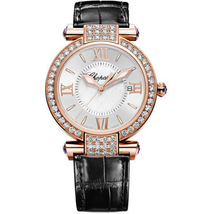 Chopard Imperiale Diamond Mother of Pearl Dial 18 kt Rose Gold Black Leather Ladies Watch 384221-5002