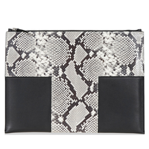 Tory Burch Block-T Large Smooth and Snake-Print Leather Pouch 46202-004