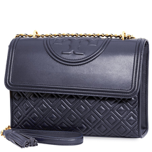 Tory Burch Fleming Convertible Leather Shoulder Bag- Navy 43833-403