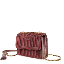 Tory Burch Fleming Velvet Small Convertible Shoulder Bag- Claret 56277-639